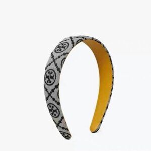 Tory Burch Gray Monogram Headband with Yellow Interior